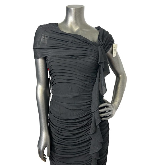 Tadashi Collection Womens Black Rouched Bodycon Dress Size L Mesh - Picture 2 of 12